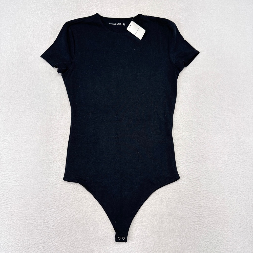 Abercrombie & Fitch Bodysuit Women Size Large Tall Black Short Sleeve Basics NEW